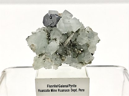 Fluorite (octahedral) with Galena, Calcite and Pyrite