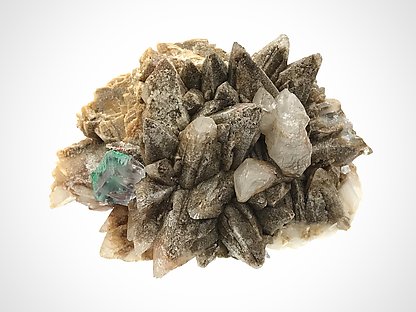 Fluorite coated by Malachite on Calcite