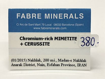 Mimetite (variety Chromium-rich) on Cerussite