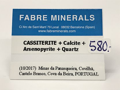 Cassiterite with Calcite, Arsenopyrite and Quartz