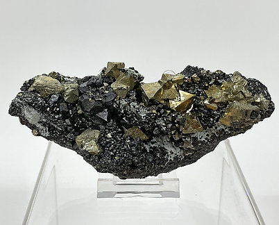 Octahedral Pyrite with Magnetite and Calcite
