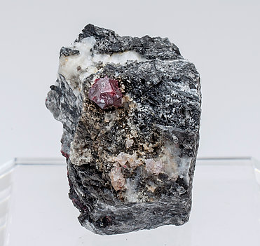 Cinnabar (twinned) with Quartz and Calcite