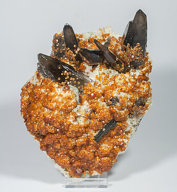 Spessartine with Quartz (variety smoky), Feldspar and Mica