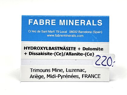 Hydroxylbastnsita-(Ce) con Dolomita y Dissakisita-(Ce)/Allanita-(Ce)