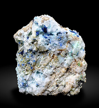 Cuprodongchuanite on Quartz with Calcite, Veszelyite and Hemimorphite