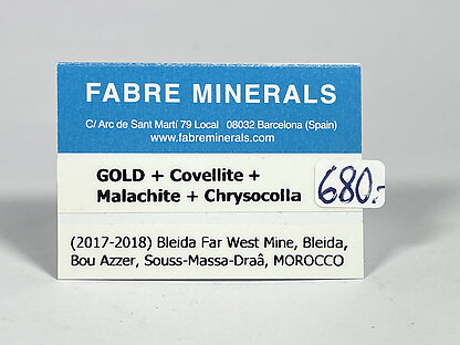 Oro con Covellita, Malaquita y Crisocola