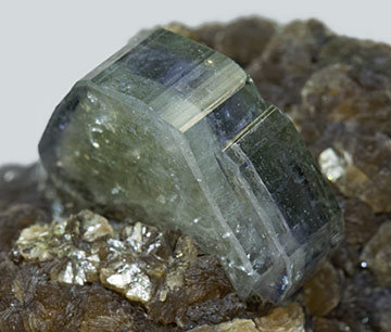 Fluorapatite with Quartz, Muscovite and Siderite. 