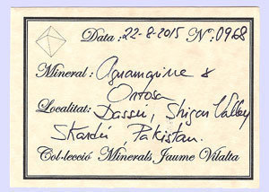 Beryl (variety aquamarine) with Albite, Mica and Schorl