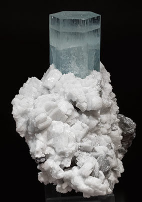 Beryl (variety aquamarine) with Albite, Mica and Schorl. Side
