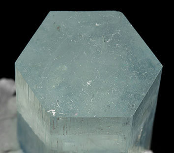 Beryl (variety aquamarine) with Albite, Mica and Schorl. Top