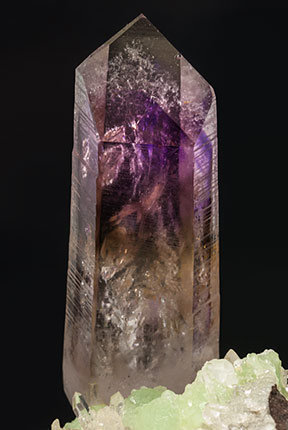 Quartz (variety amethyst) with Prehnite, Quartz and Calcite. 