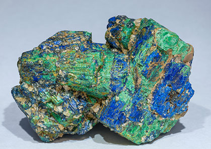 Chalcostibite with Azurite and Malachite. Front