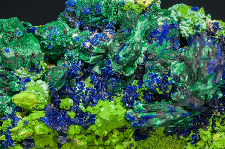Azurite with Malachite and Bayldonite. 