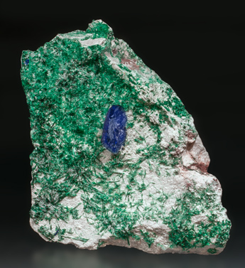 Azurite with Brochantite. Front