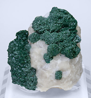 Malachite after Cuprite with Calcite. 