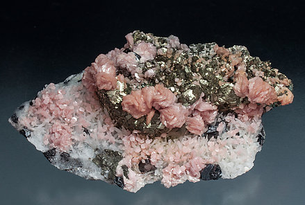 Rhodochrosite with Pyrite, Quartz and Sphalerite. Top