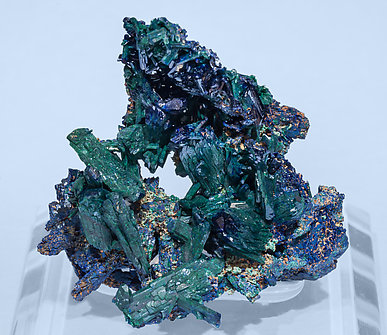 Malachite after Azurite with Azurite. 