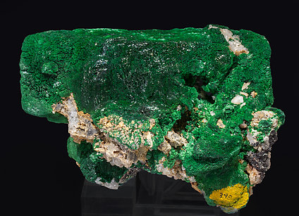 Malachite after Azurite with Quartz and Cerussite. Rear