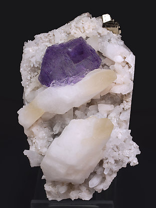 Fluorite with Calcite, Pyrite and Quartz. Side