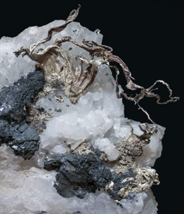 Silver with Acanthite and Quartz. 