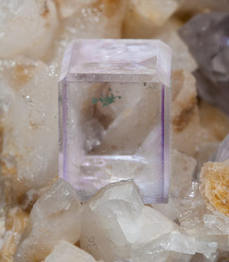 Fluorite with Calcite and Malachite. 