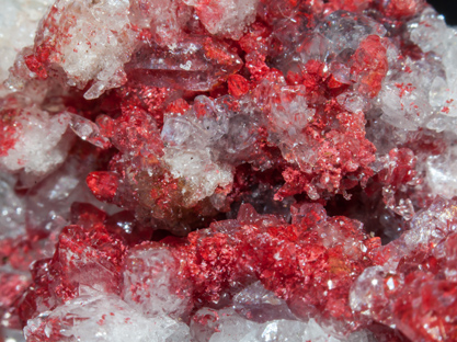 Cinnabar with Gypsum, Quartz and Calcite. 