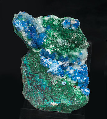 Shattuckite with Quartz and Malachite. 