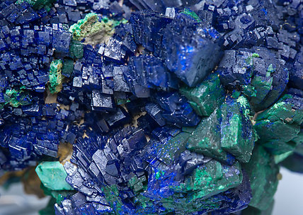 Azurite with Malachite and Malachite after Cuprite. 