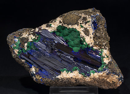 Azurite with Malachite and Dolomite. Side