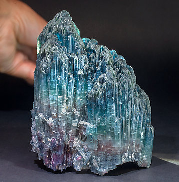 Elbaite (variety indicolite) with Quartz. With focused day light behind