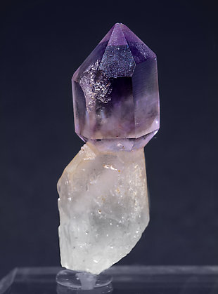 Doubly terminated sceptered Quartz (variety amethyst) . Rear