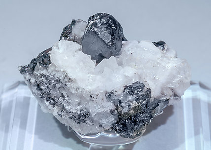 Acanthite with Calcite. Rear
