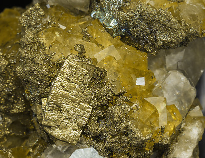 Calcite with Fluorite and Pyrite. 