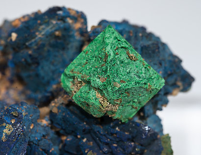 Malachite after Cuprite with Azurite. 