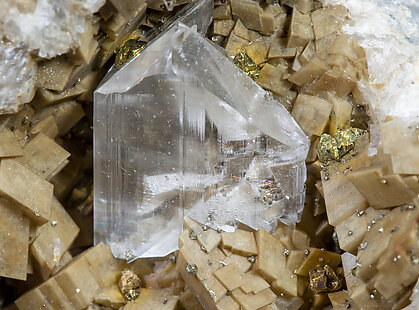 Chalcopyrite with Gypsum, Dolomite and Calcite. 