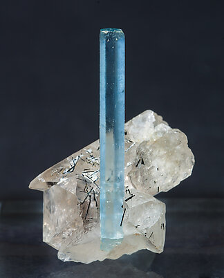 Beryl (variety aquamarine) with Quartz. Front