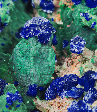 Azurite with Malachite and Quartz. 