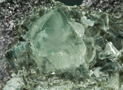 Prehnite with Epidote and Actinolite (variety byssolite). 