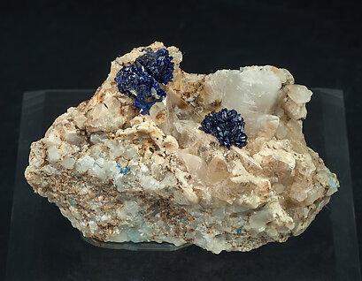 Azurite with Fluorite and Calcite. 