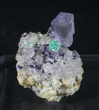 Fluorite with Azurite and Malachite. Side