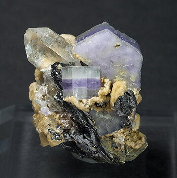 Fluorapatite with Cassiterite, Ferberite and Siderite. Rear