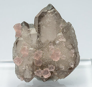 Fluorite (octahedral) with Quartz (variety smoky). 