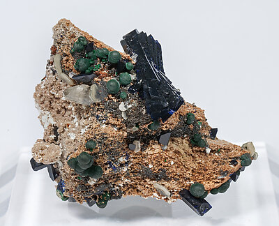 Azurite with Malachite, Wulfenite and Cerussite. 