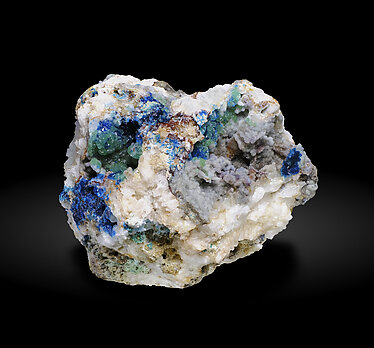 Cuprodongchuanite with Hemimorphite and Veszelyite. Front / Photo: Joaquim Calln