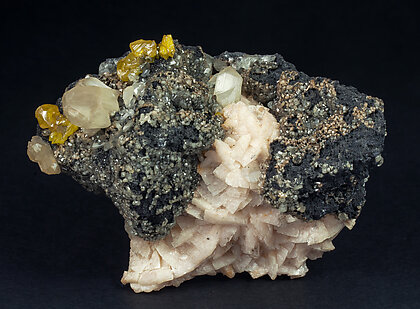 Galena with Cerussite, Wulfenite and Dolomite. Front
