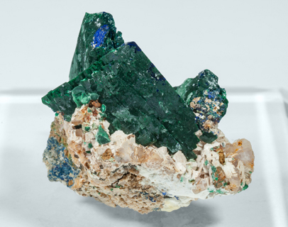 Malachite after Azurite on Dolomite. Side