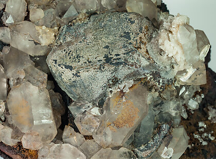 Galena with Cerussite, Quartz and Dolomite (variety Fe-bearing dolomite)