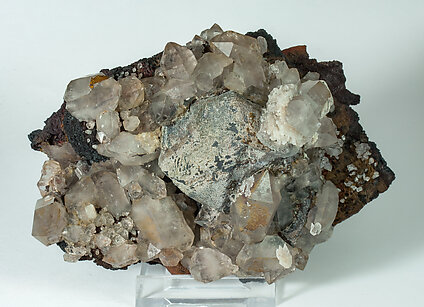 Galena with Cerussite, Quartz and Dolomite (variety Fe-bearing dolomite)