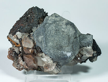 Galena with Cerussite, Quartz and Dolomite (variety Fe-bearing dolomite)