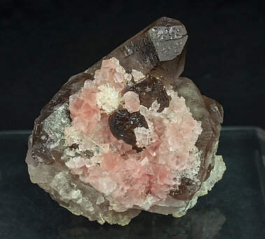 Fluorite (octahedral) with Milarite and Quartz (variety smoky quartz)